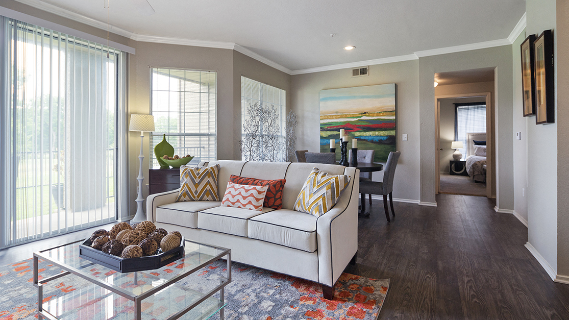 Spacious Living Room with Wood Style Flooring